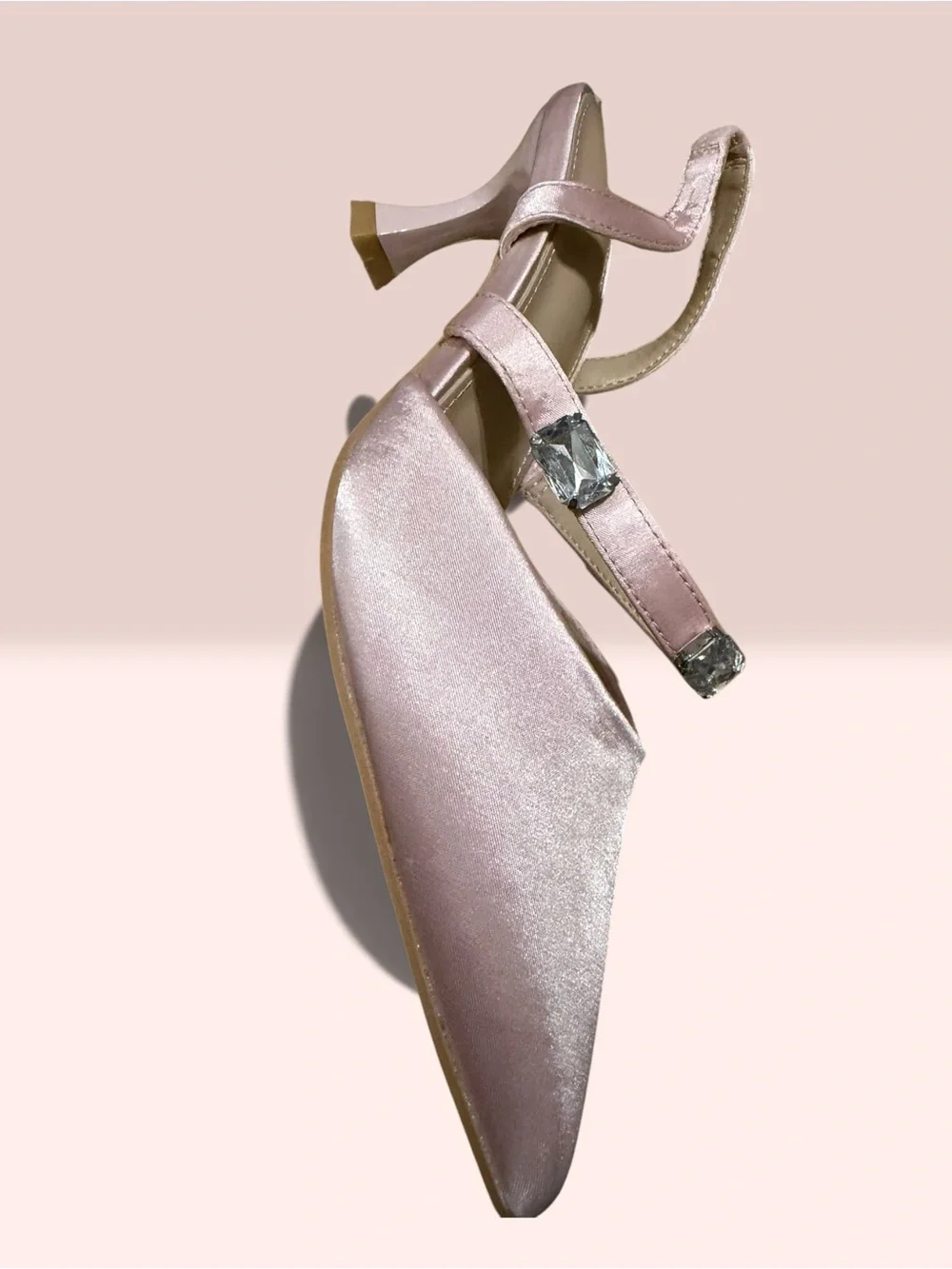 Elegant Pink Satin Slingback Heels with Gem Accent